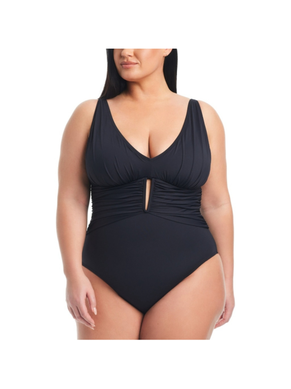 Bleu by Rod Beattie Women's 18W Plus Size Black Ruched One-Piece Swimsuit NWT